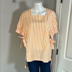 HARSHMAN Zia Top Marigold Stripes Blouse Tie Sleeve Oversized Coastal Sz S NEW